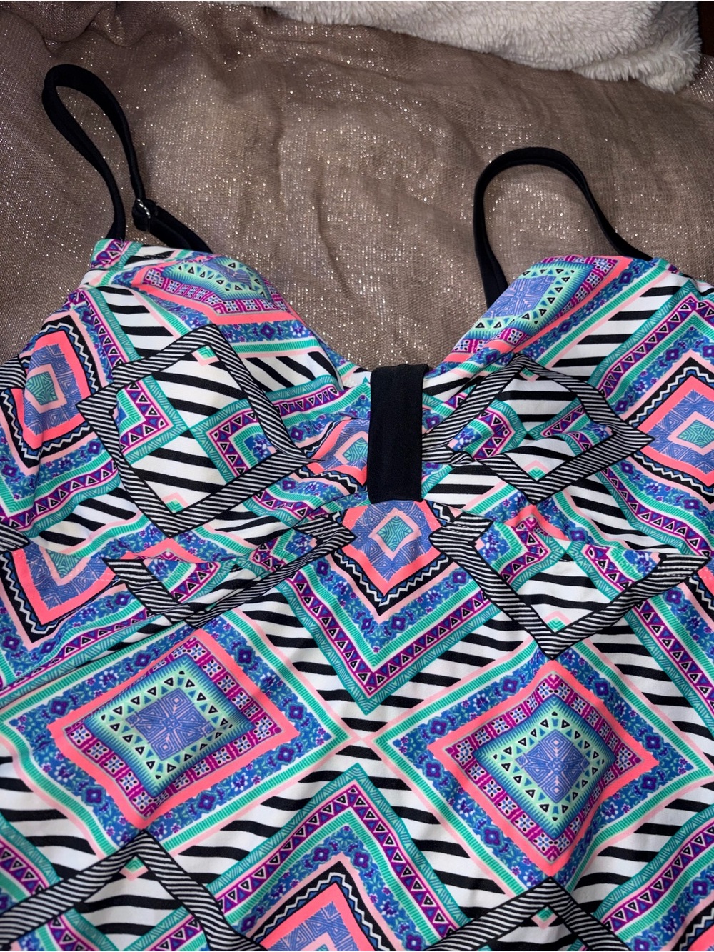 Arizona Jeans Company Geometric  Tankini Top Size 1x NWT! - Picture 5 of 8